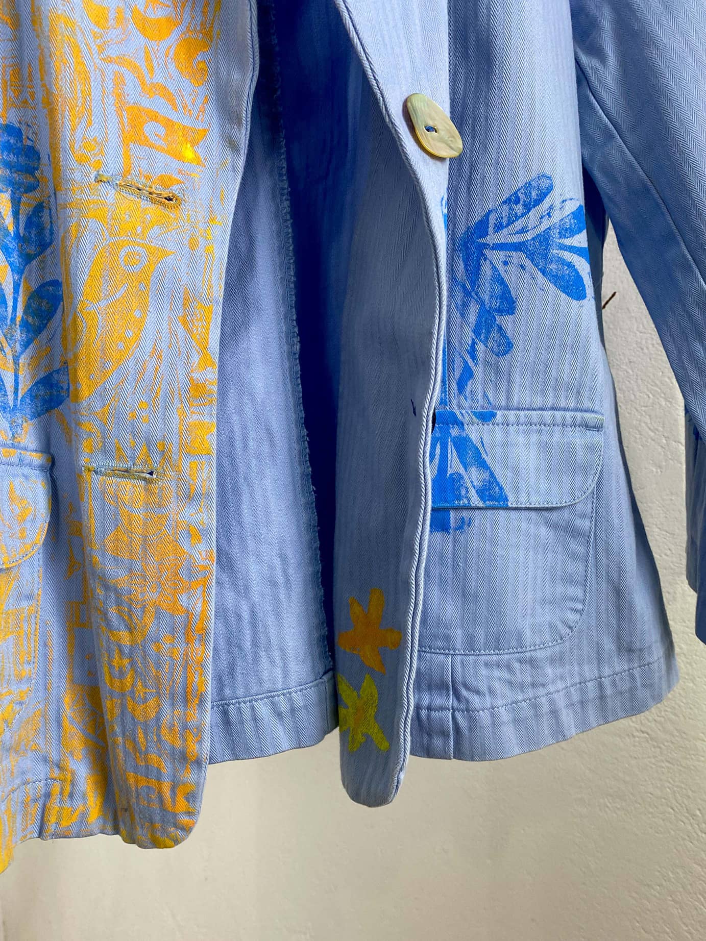 Baby Blue Hand Printed Blazer