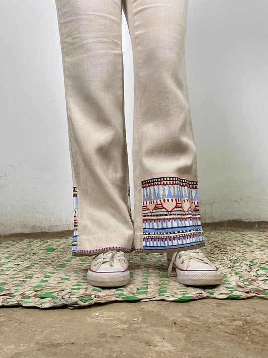 Hand Painted Linen Pants with Ancient Egyptian Patterns