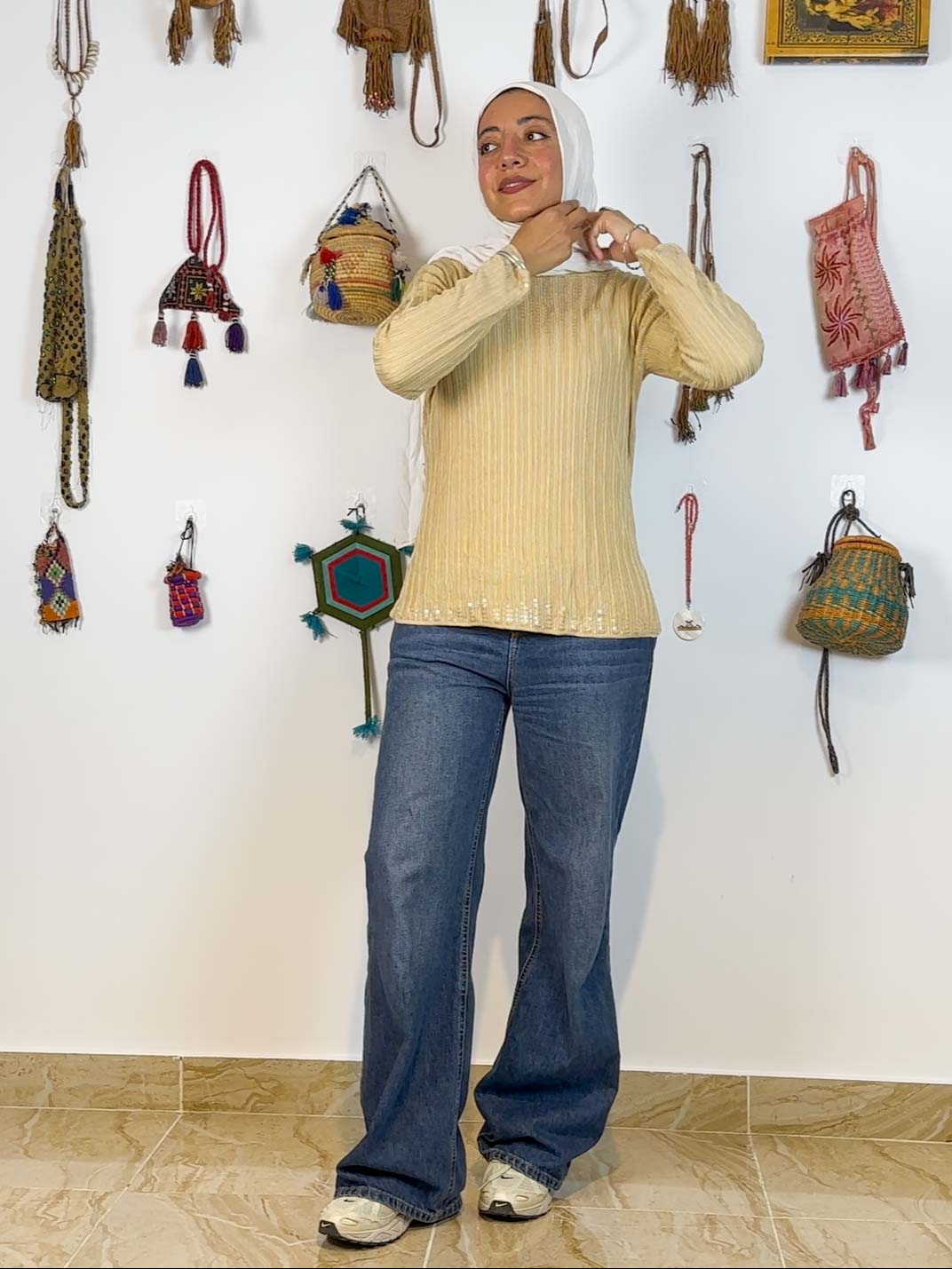 Beige/Yellow long sleeved shimmery sweater