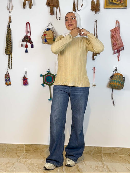 Beige/Yellow long sleeved shimmery sweater