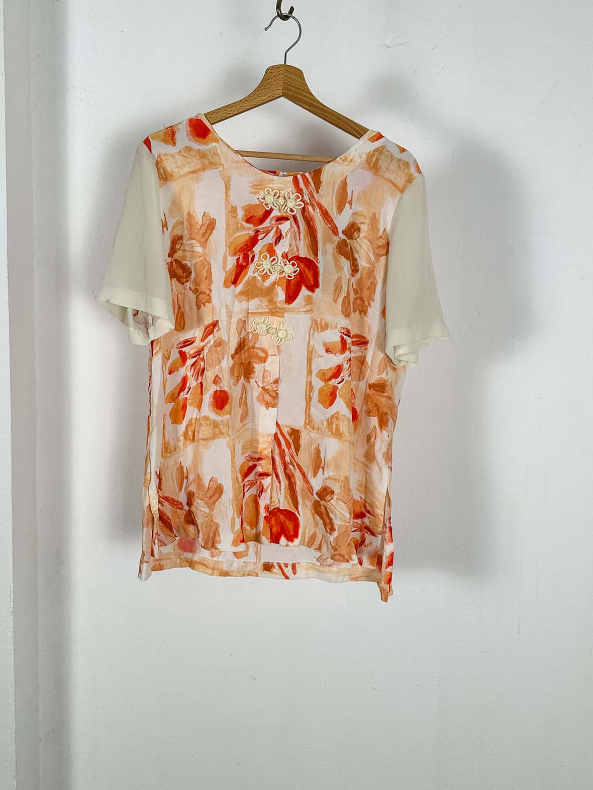 Orange and White Vintage Patterned Blouse