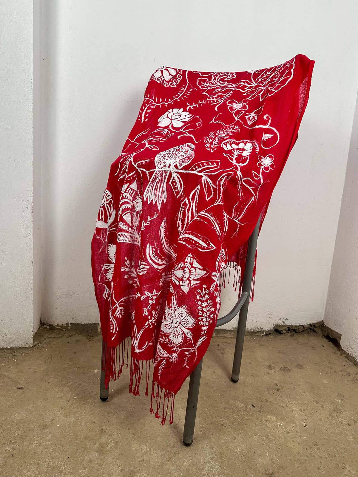 Red Viscose Hand Painted Shawl