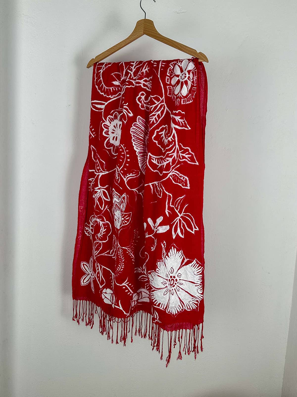 Red Viscose Hand Painted Shawl