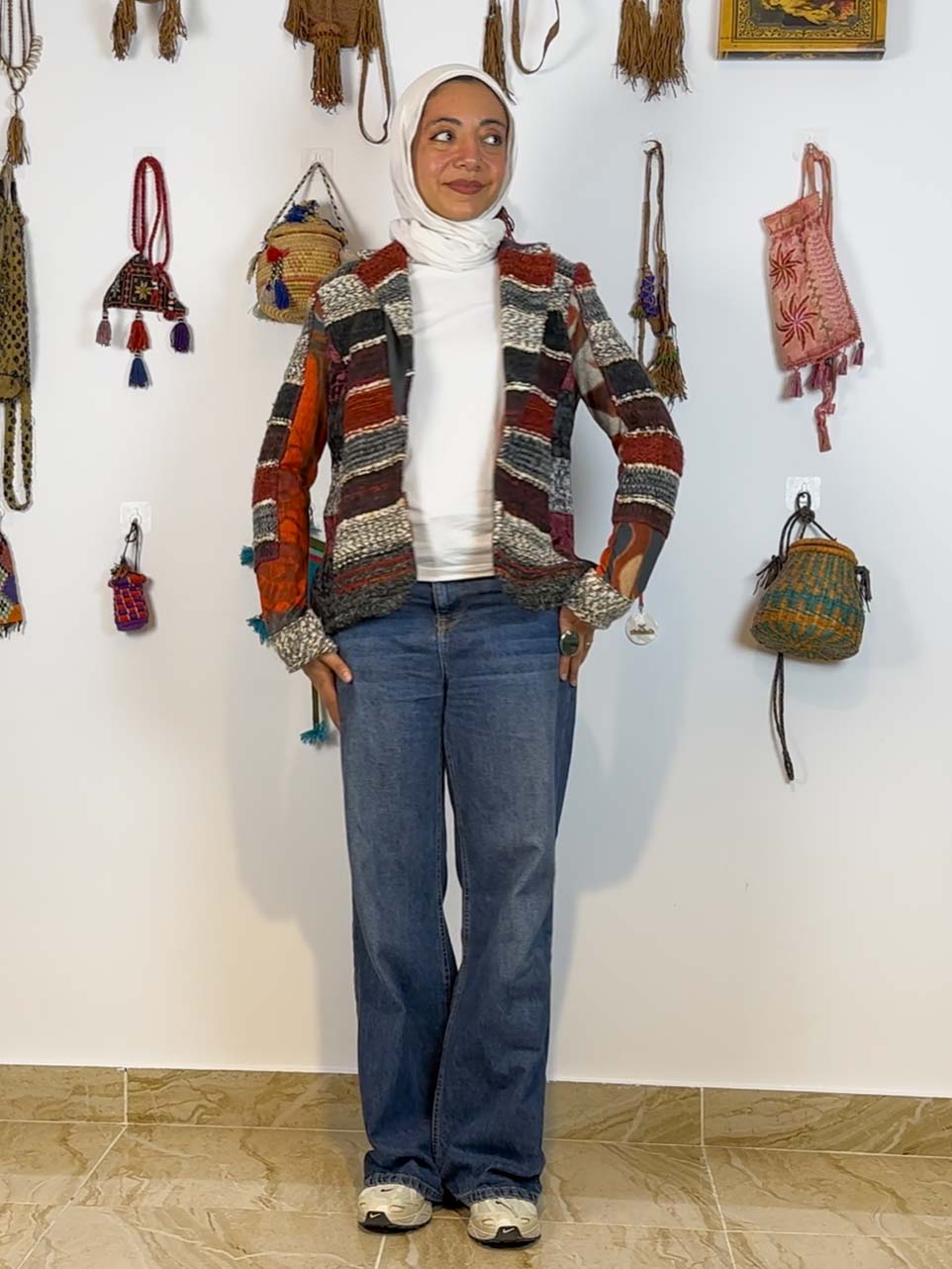 Colorful patchwork knitted cardigan