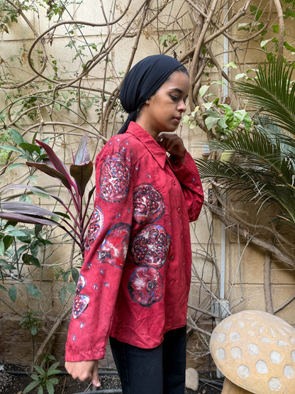 Red Suede Pomegranate Handpainted Shirt