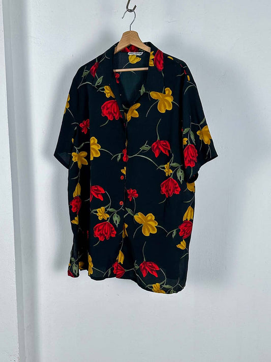 Black Floral Short Sleeved Shirt