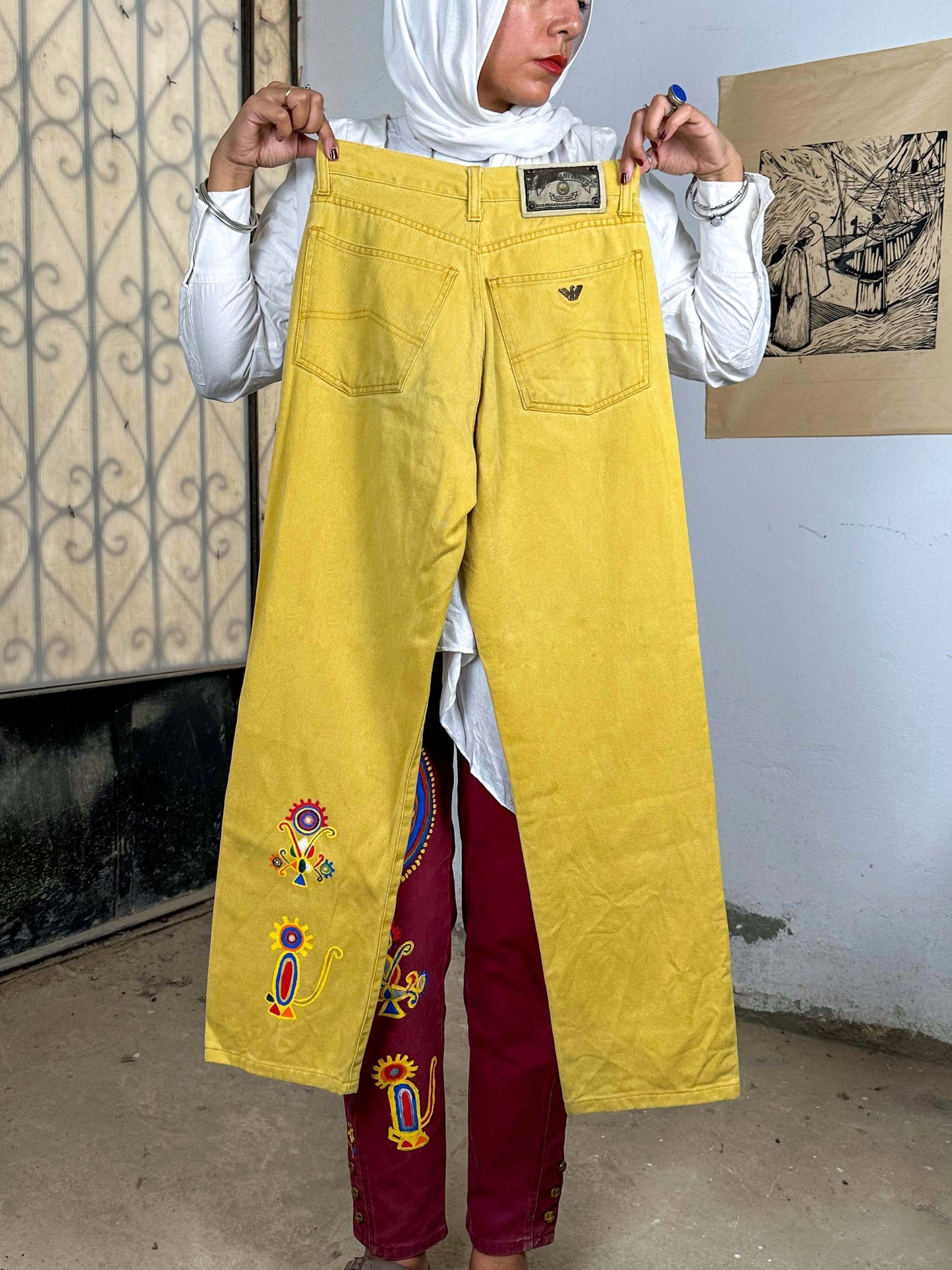 Mustard Hand Painted Jeans