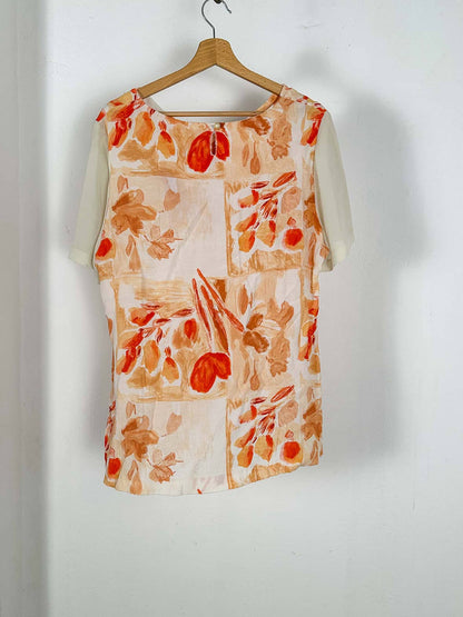 Orange and White Vintage Patterned Blouse