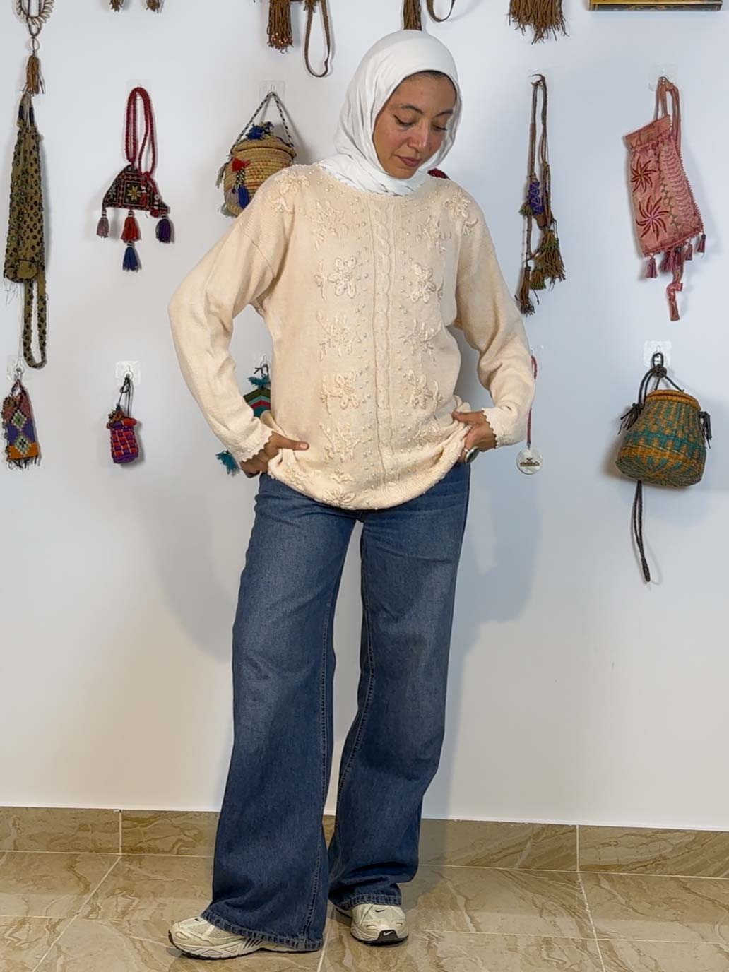 Light pink embroidered granny sweater