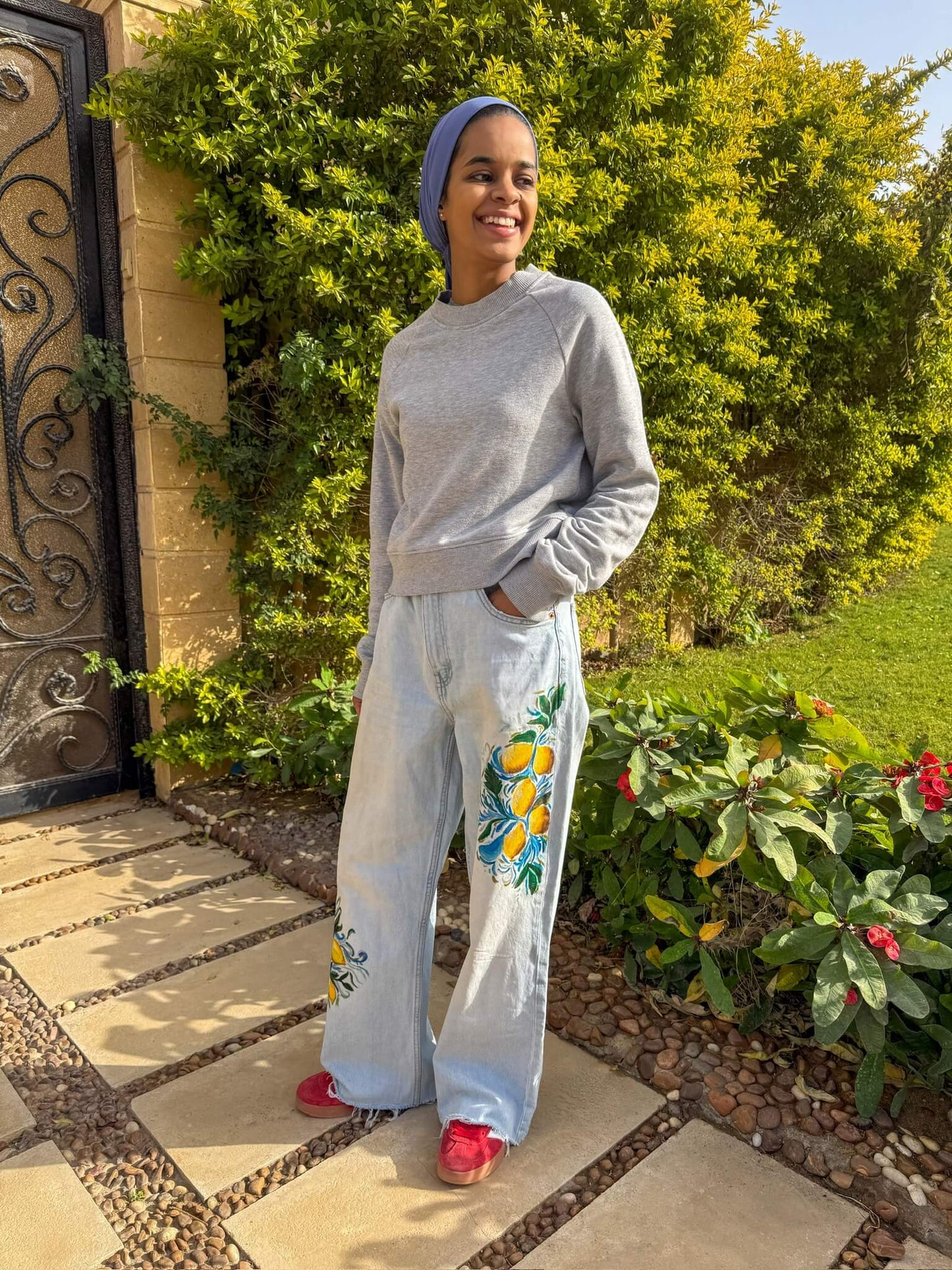 Hand painted lemon jeans