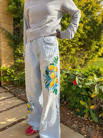 Hand painted lemon jeans