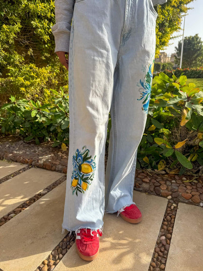 Hand painted lemon jeans