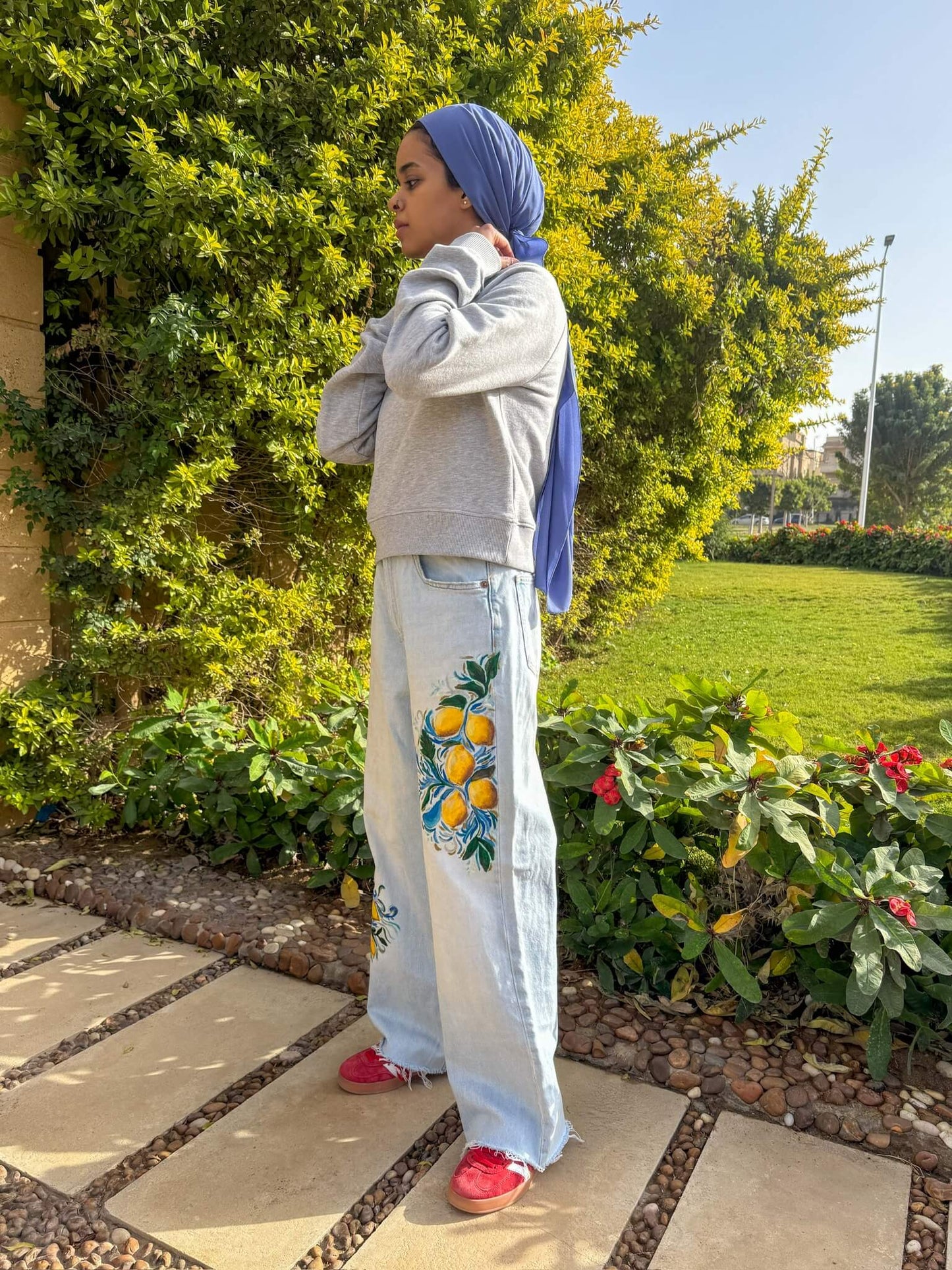 Hand painted lemon jeans