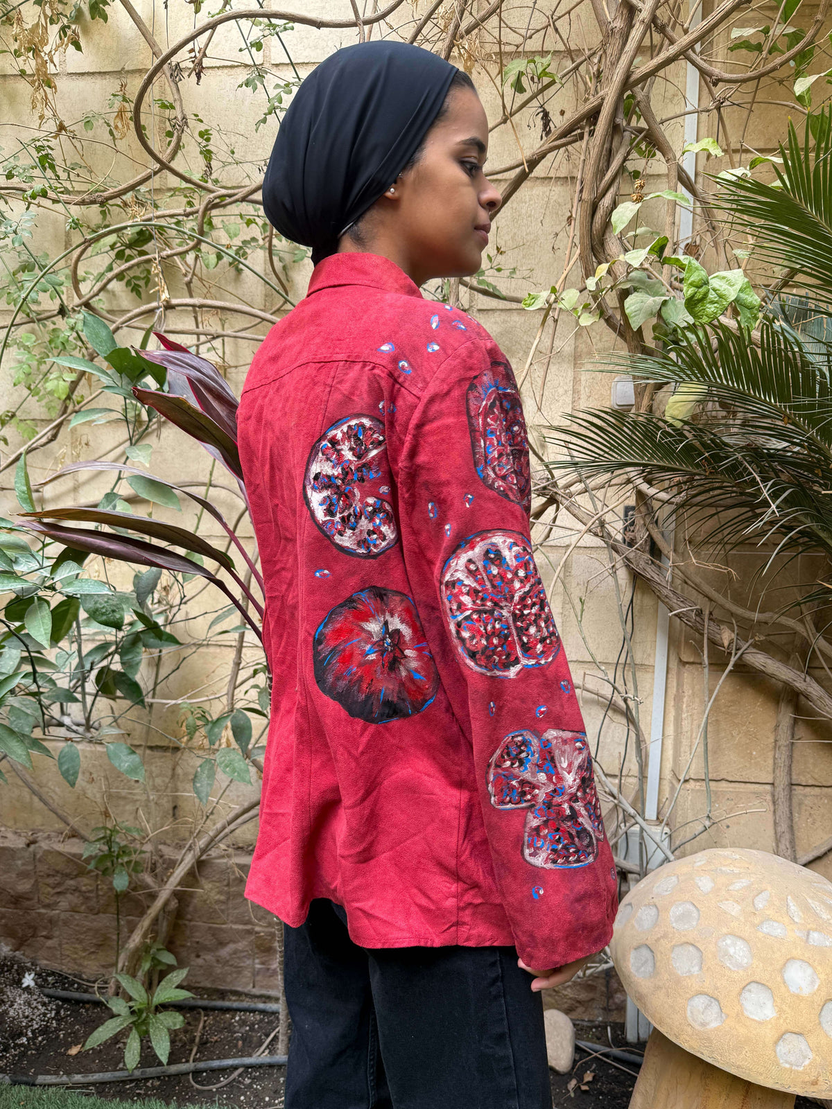 Red Suede Pomegranate Handpainted Shirt