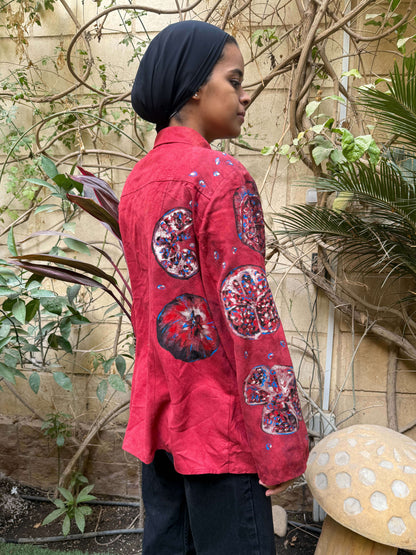 Red Suede Pomegranate Handpainted Shirt