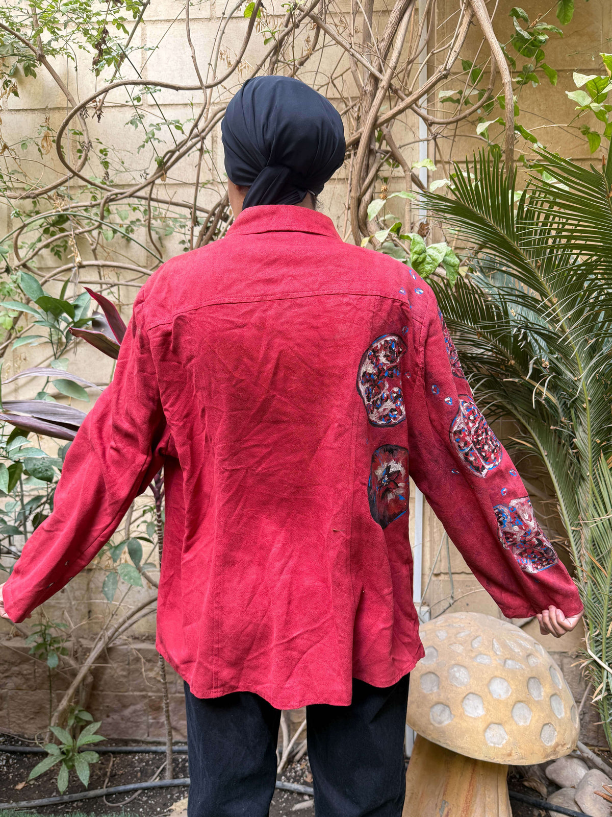 Red Suede Pomegranate Handpainted Shirt