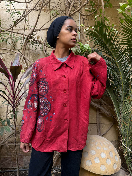Red Suede Pomegranate Handpainted Shirt