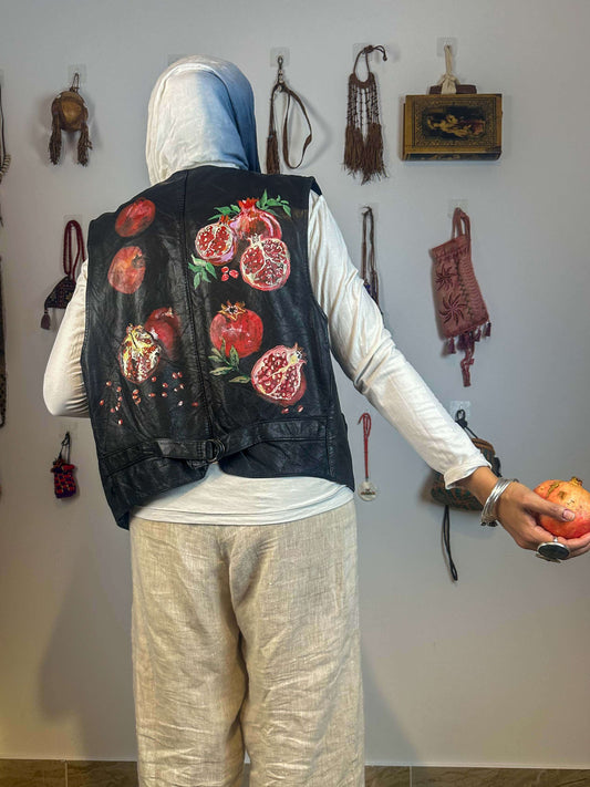 Pomegranate hand painted black vest