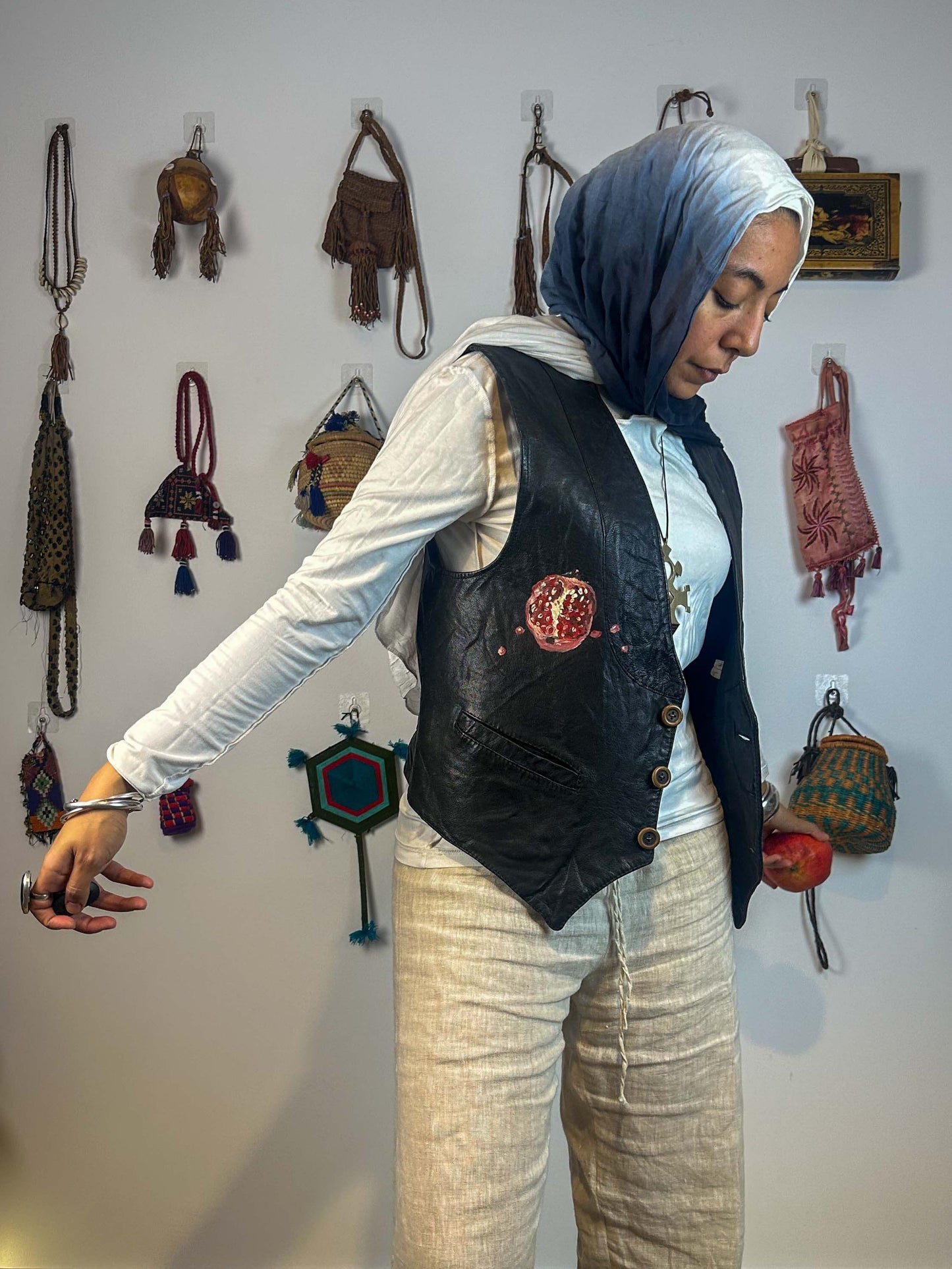 Pomegranate hand painted black vest