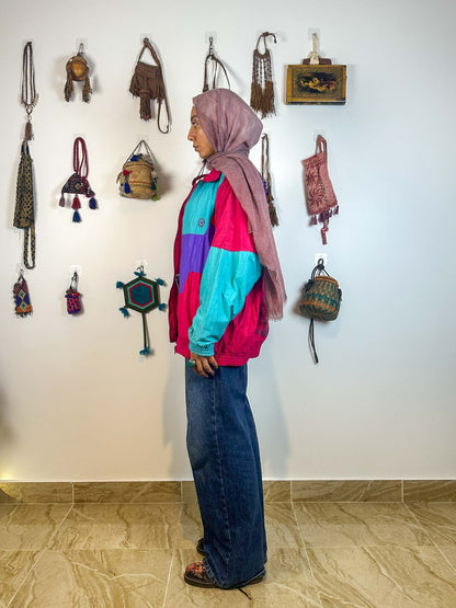 Turquoise and pink hand painted jacket