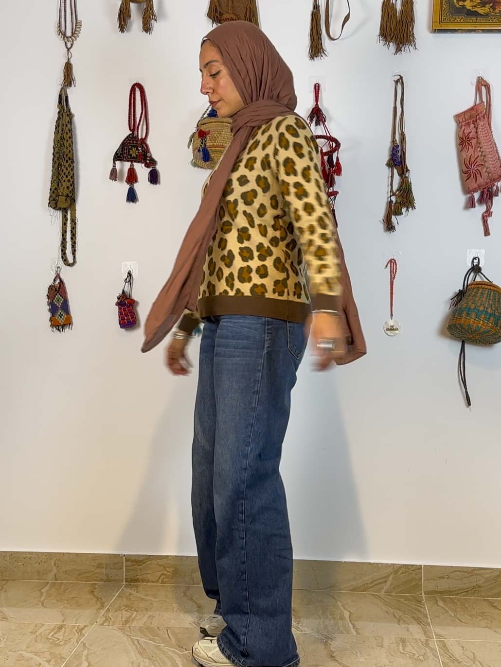 Leopard printed cropped sweater