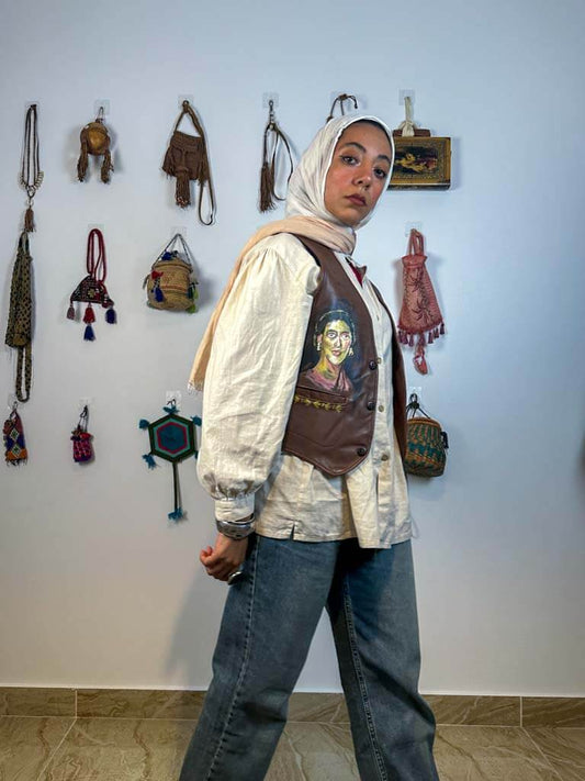 Hand painted Brown leather vest