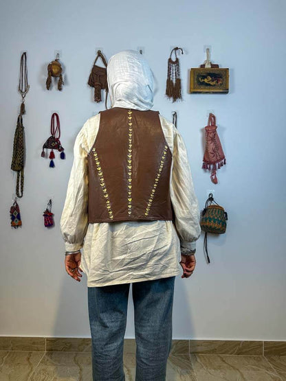 Hand painted Brown leather vest