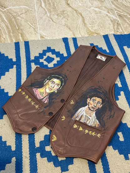 Hand painted Brown leather vest