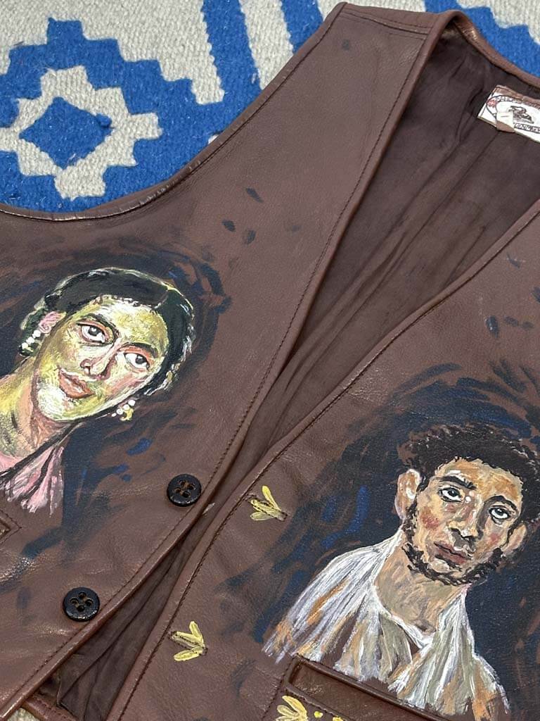 Hand painted Brown leather vest