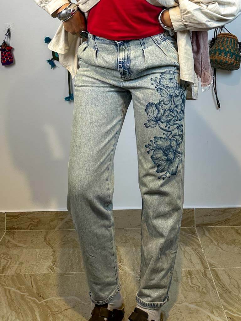 Hand painted floral jeans