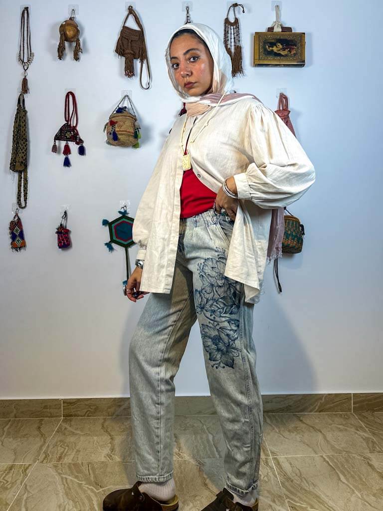 Hand painted floral jeans