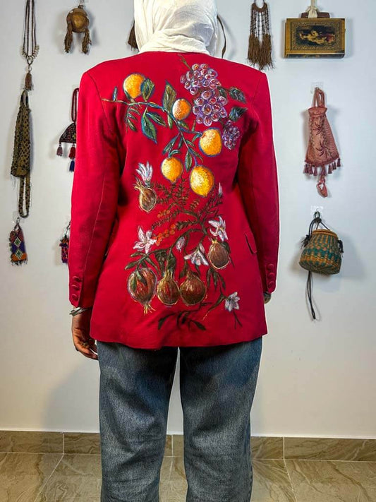 Hand painted viscose fruits blazer