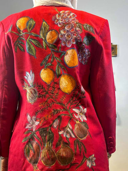 Hand painted viscose fruits blazer