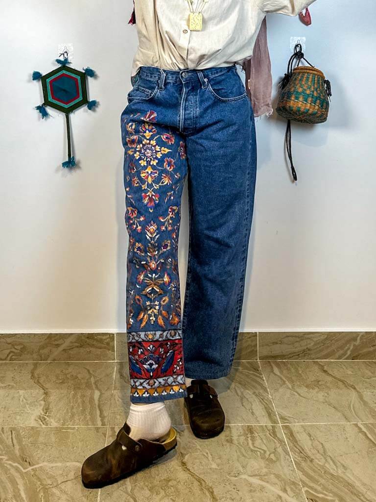 Hand painted Persian blue jeans