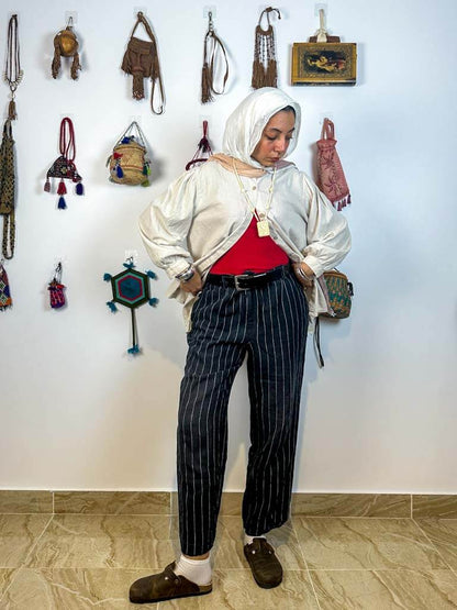 Stripped navy linen pants