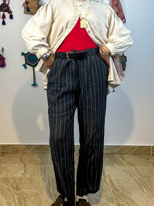 Stripped navy linen pants