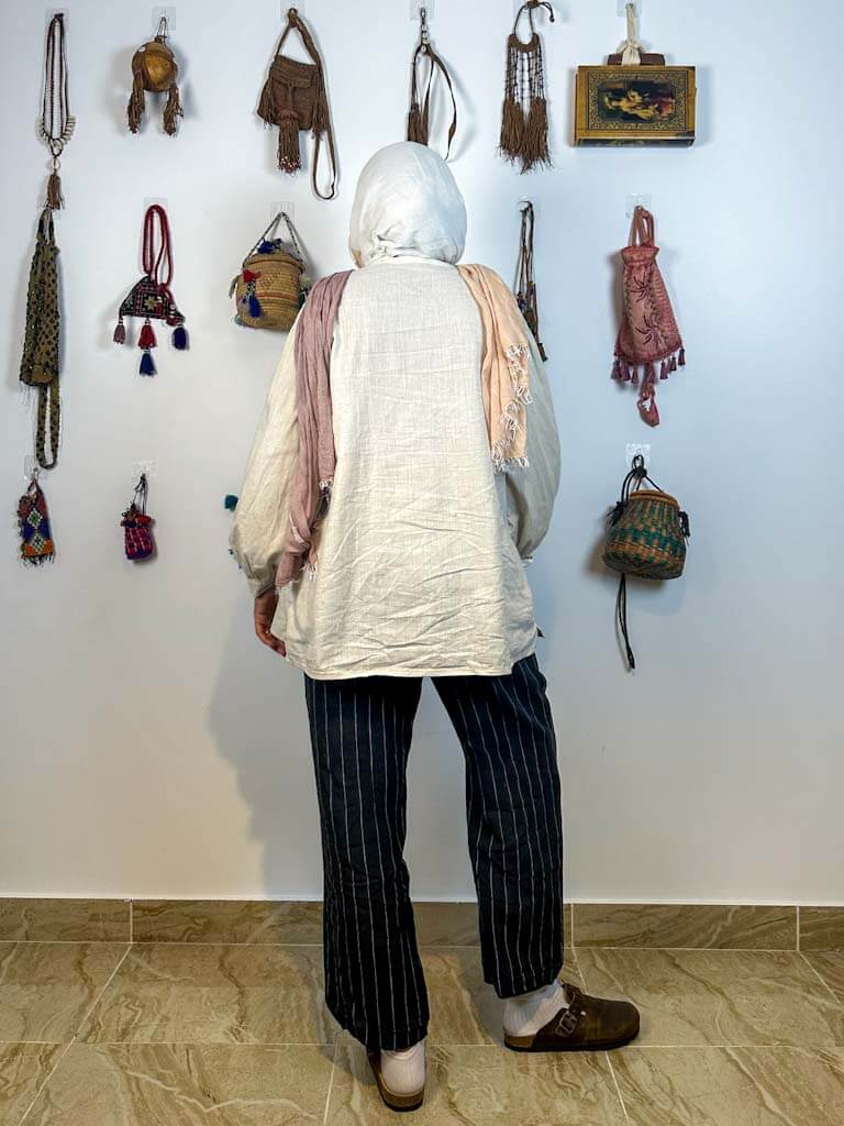 Stripped navy linen pants