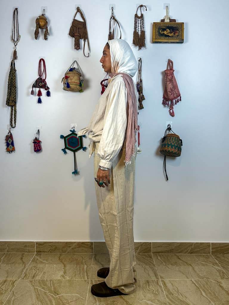 Stripped beige unisex drop waist pants