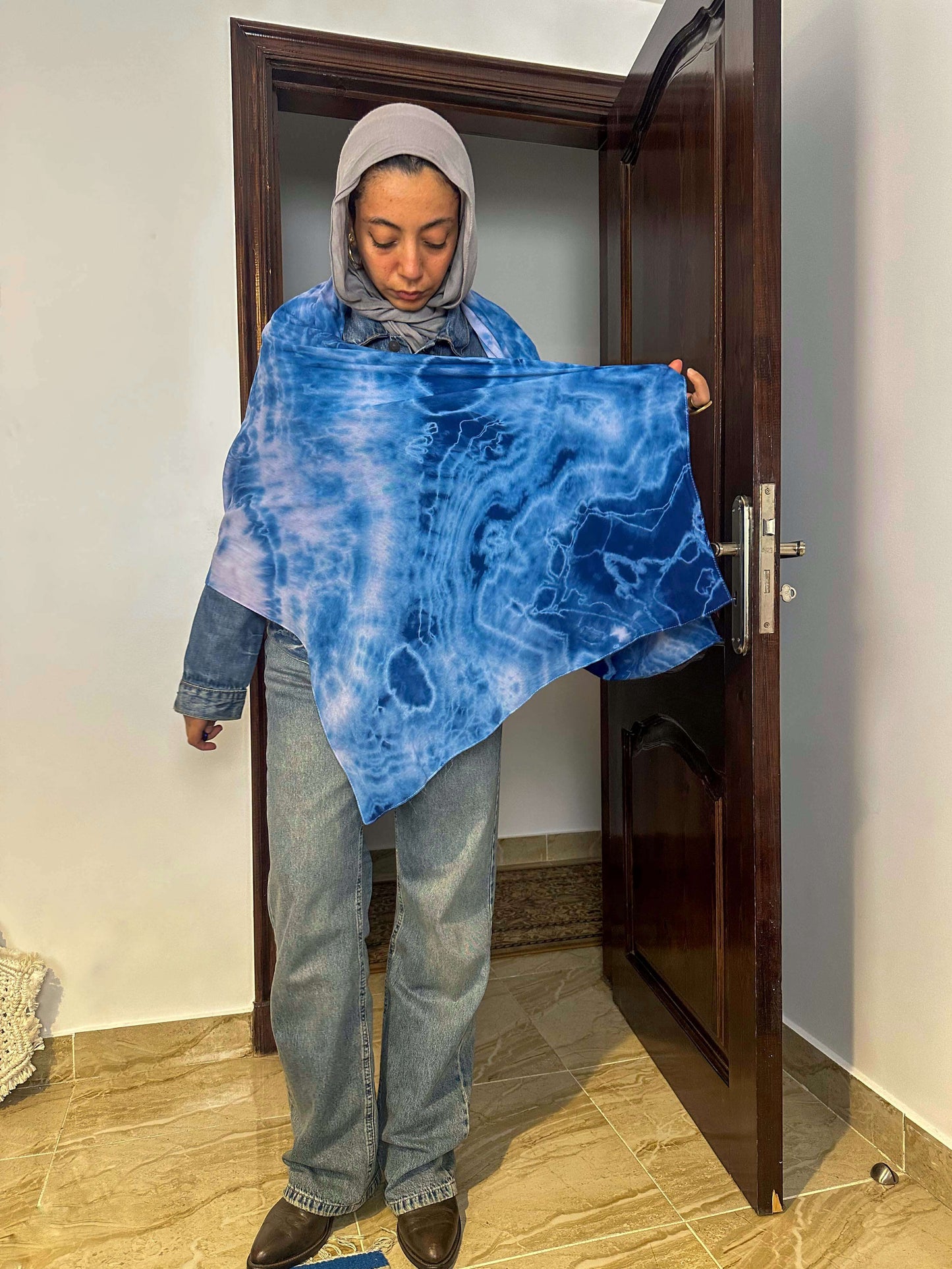 Sky blue tie dye shawl