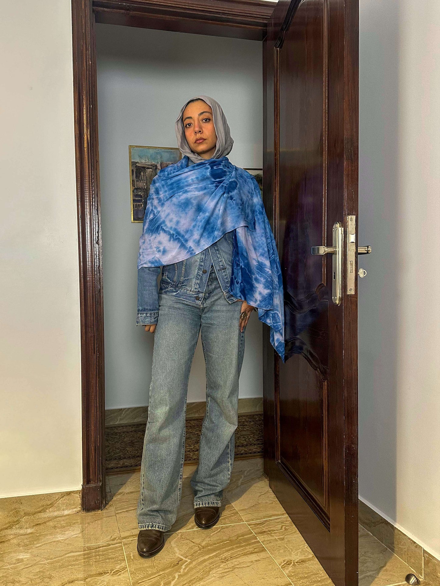 Sky blue tie dye shawl