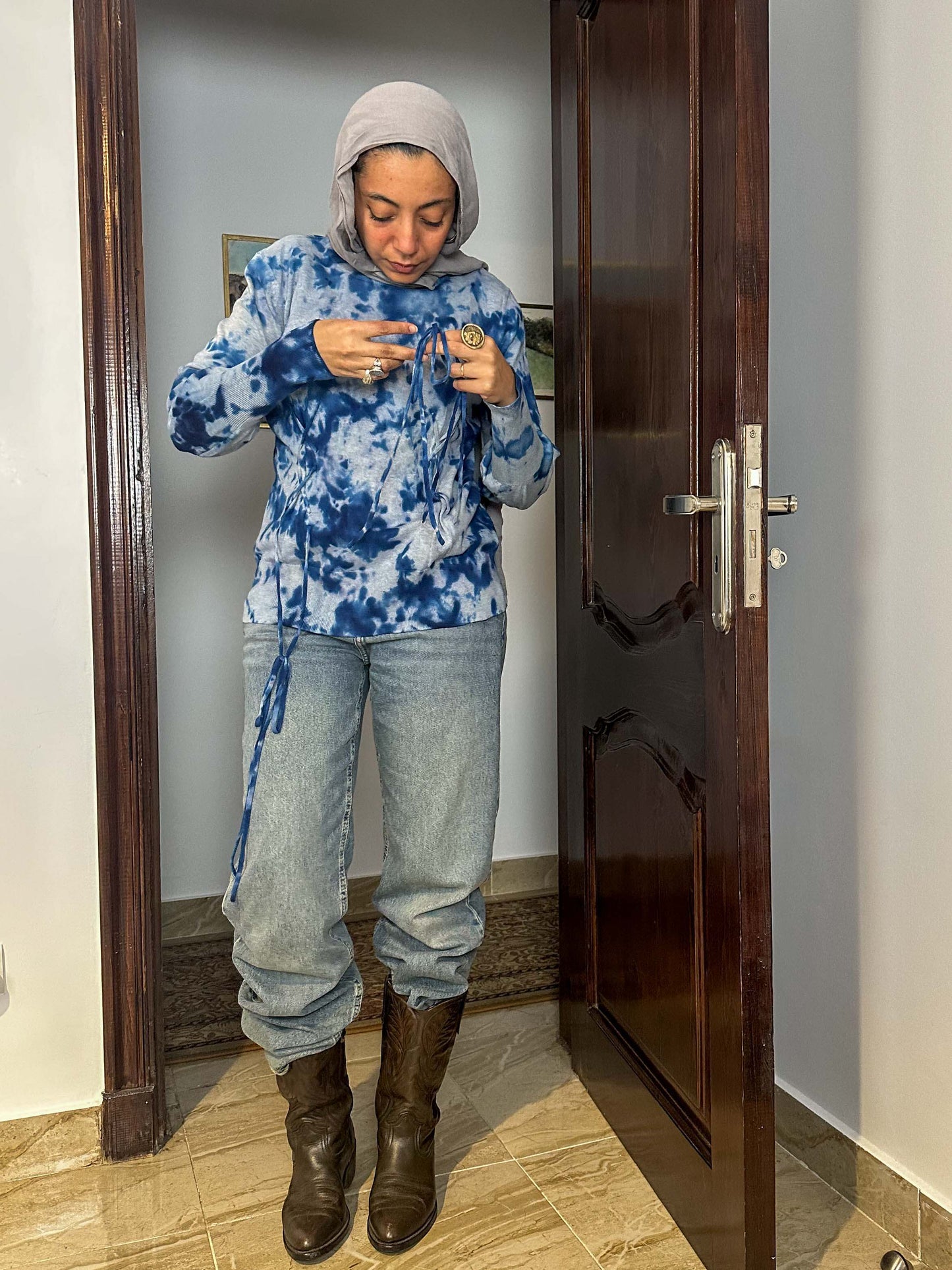 Blue tie dye long sleeved top