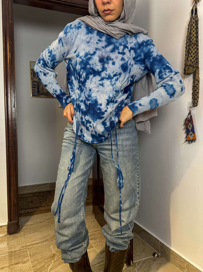 Blue tie dye long sleeved top