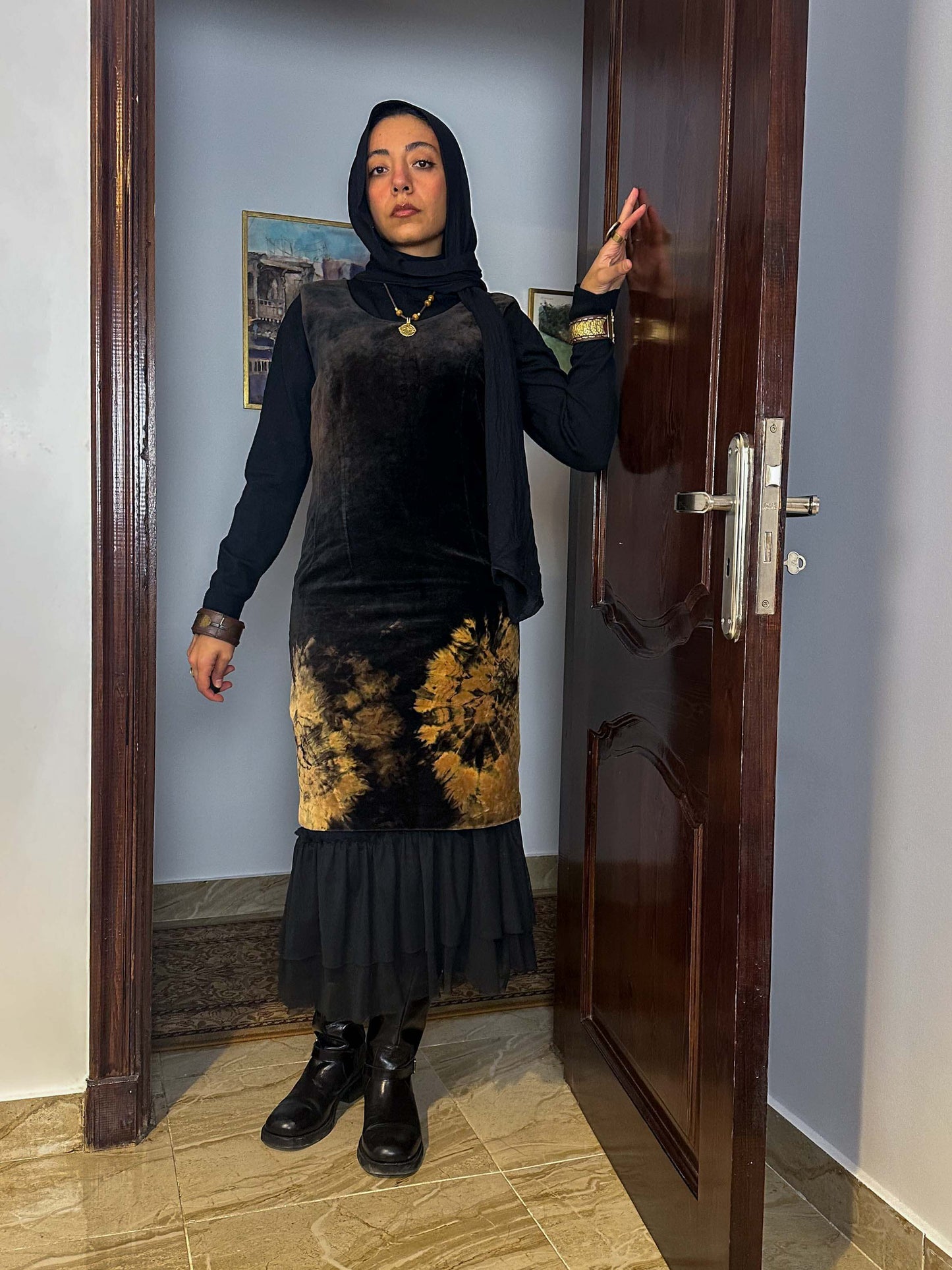 Black velvet tie dye dress