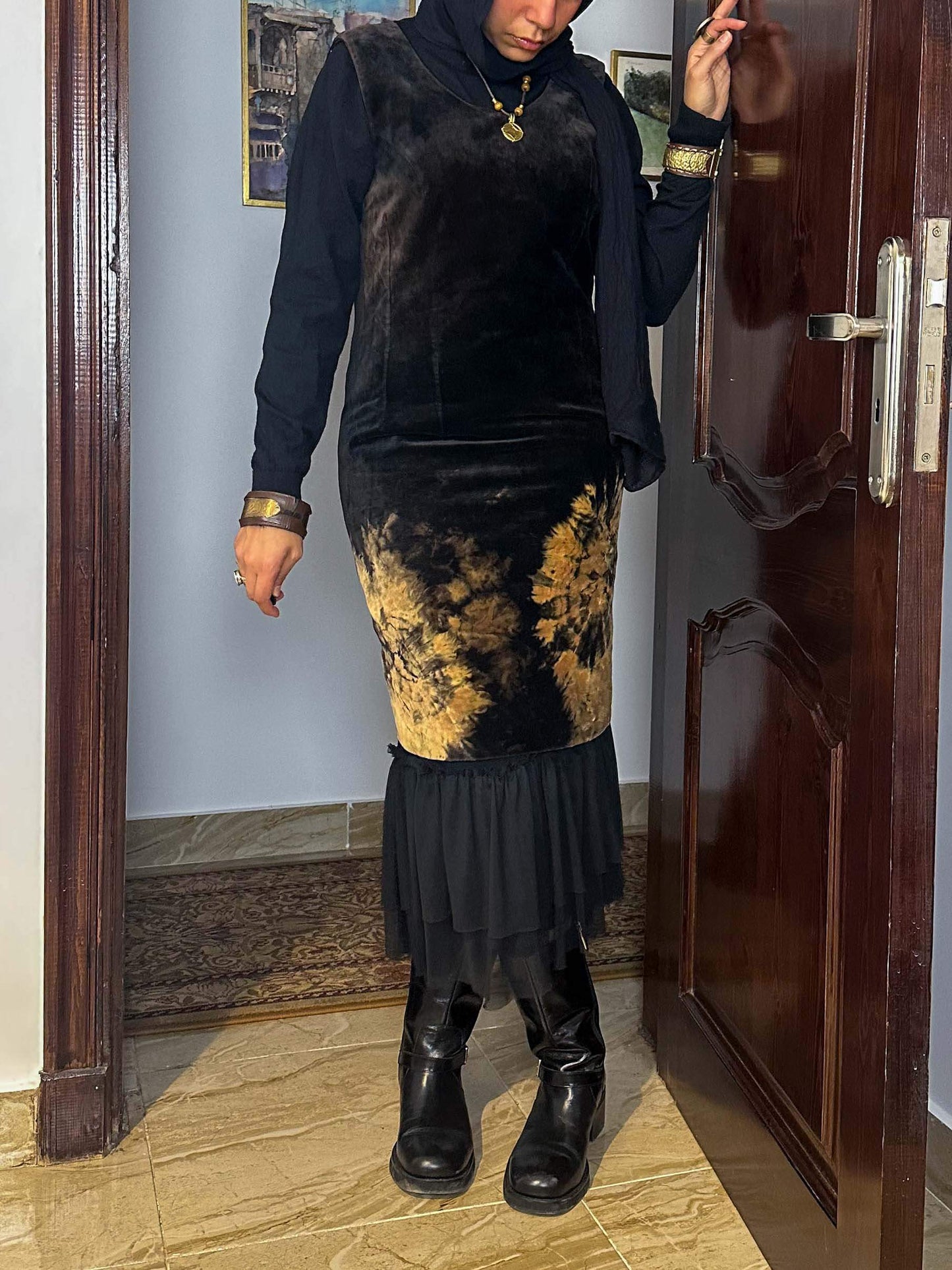 Black velvet tie dye dress