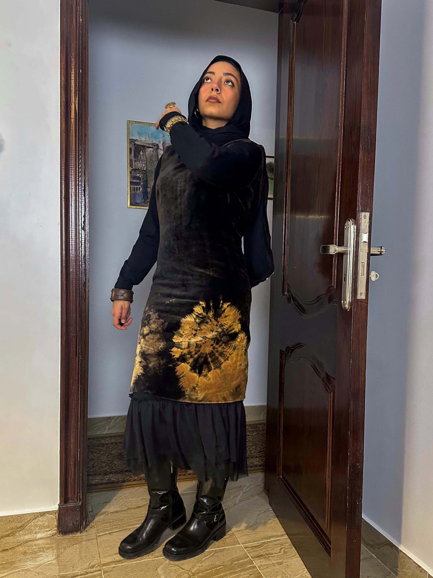 Black velvet tie dye dress