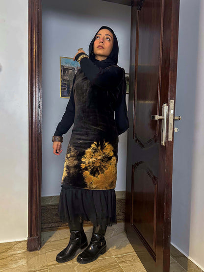 Black velvet tie dye dress