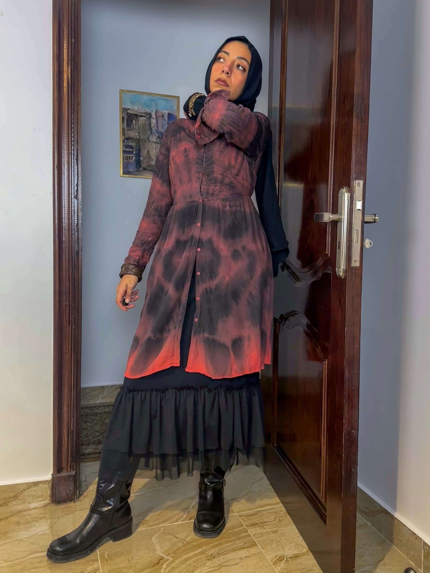 Orange and navy tie dye tunic