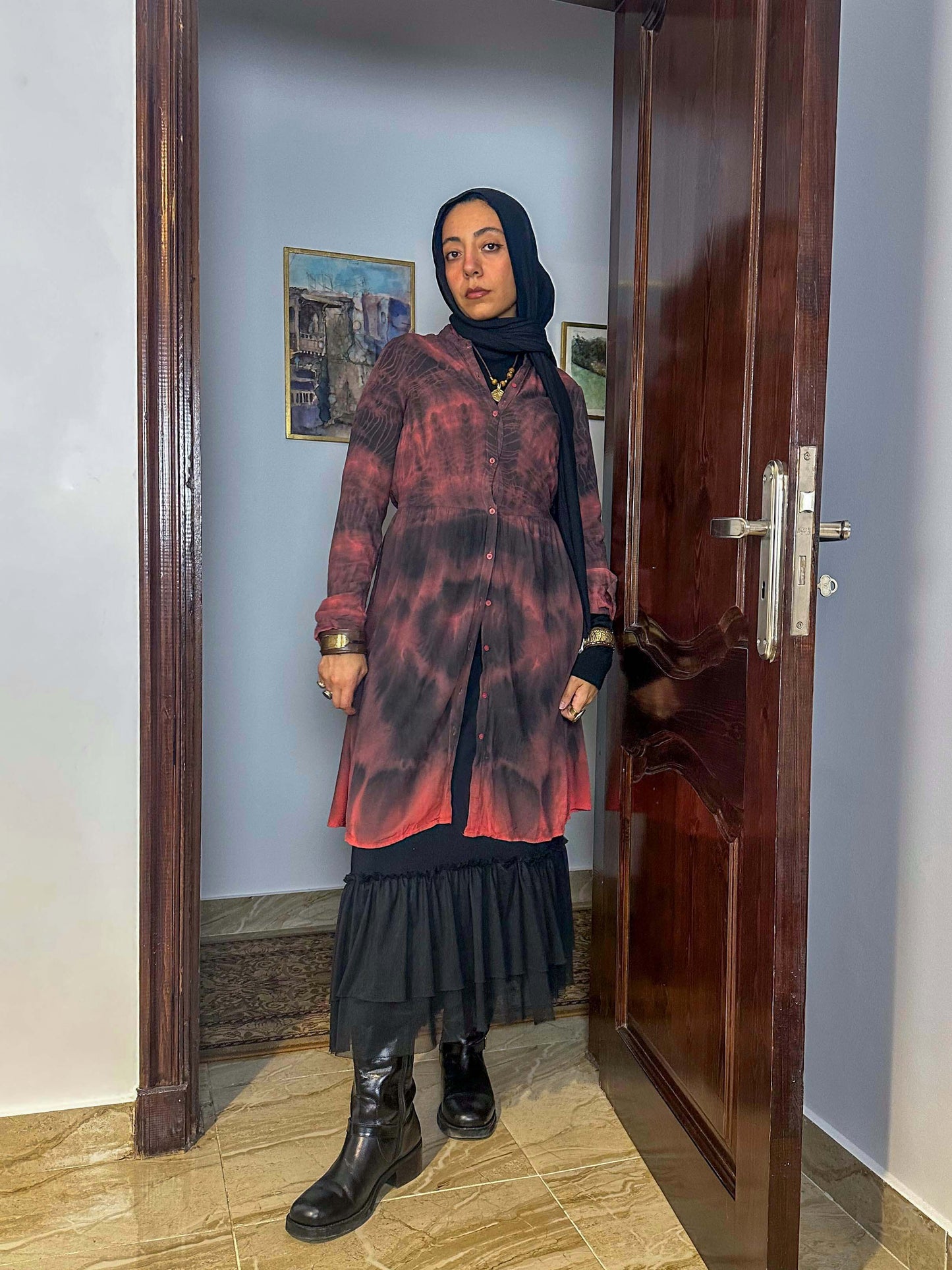 Orange and navy tie dye tunic