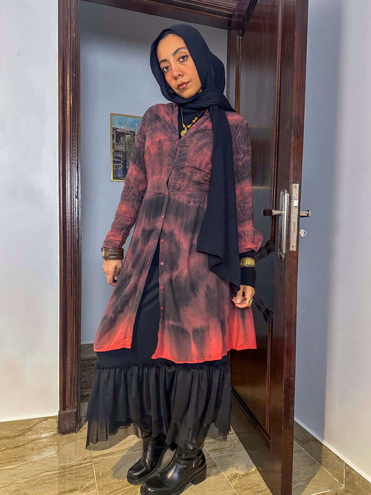 Orange and navy tie dye tunic