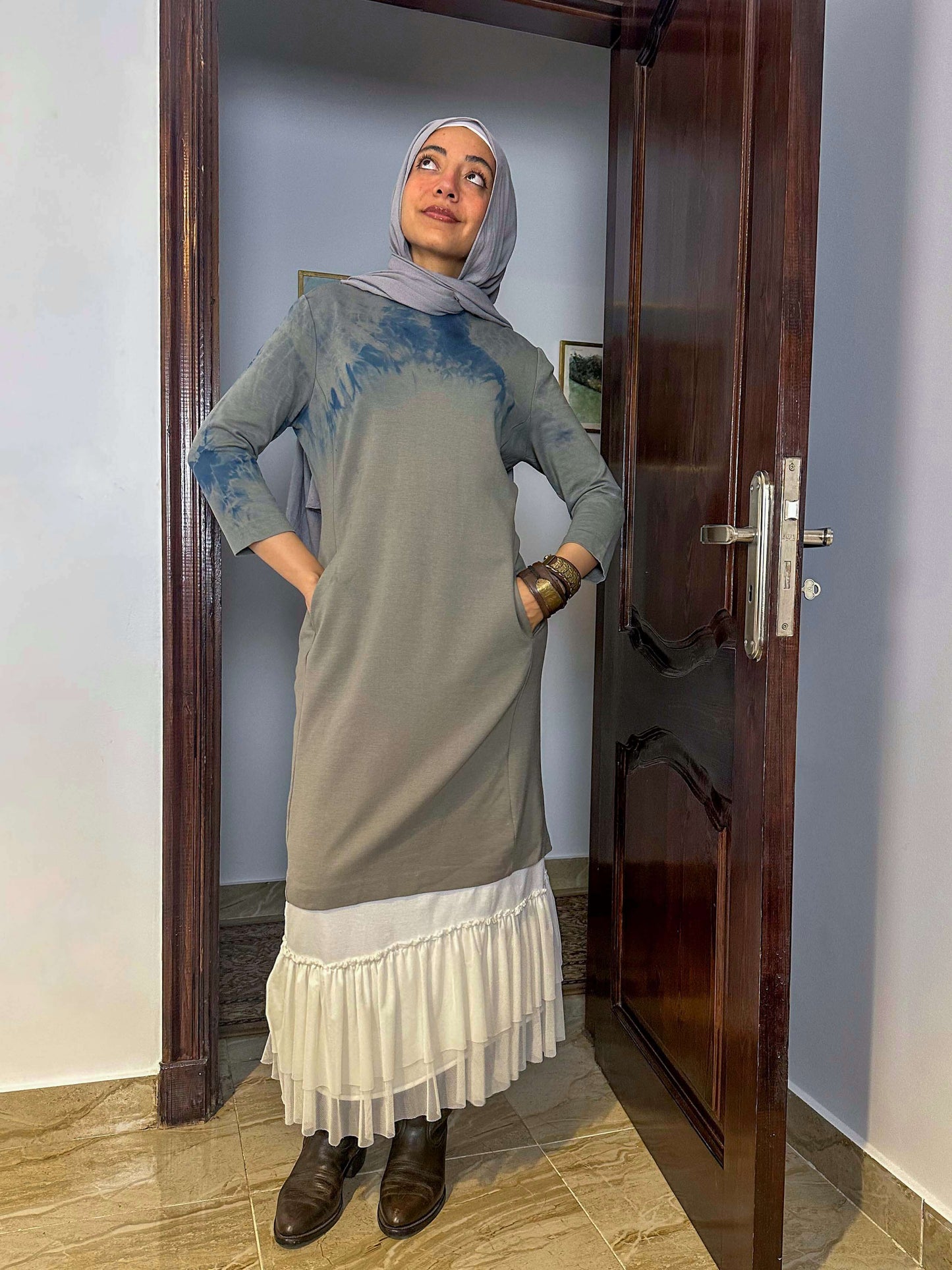 Grey tie dye midi dress